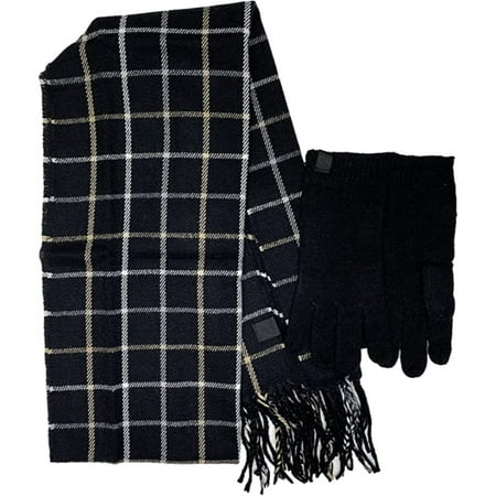 Calvin Klein Women's Muffler Scarf and Touch Gloves 2 Piece Set, Black