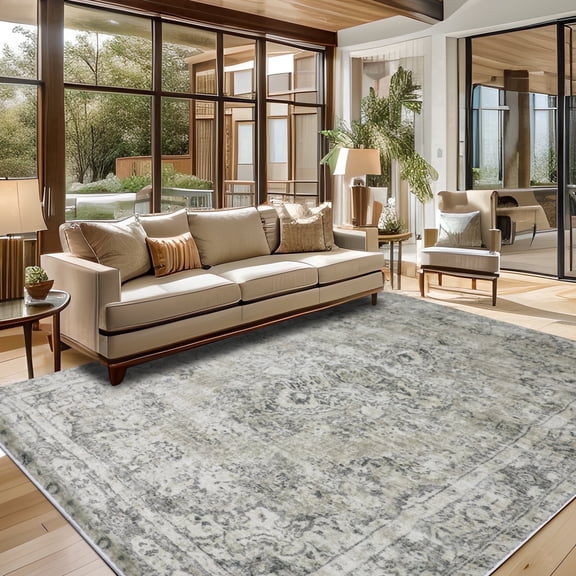 LZNIOZ Area Rugs for Living Room 8ft x 10ft Machine Washable Bedroom Rugs Distressed Vintage Print Soft Rug Non Slip Carpet, Rustic Brown