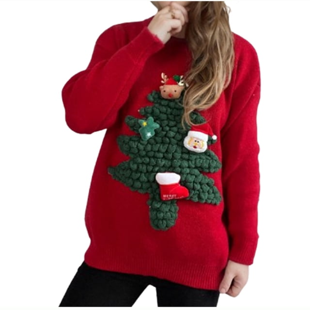 Funicet Chandails de Noël pour Femmes, Pulls pour Femmes, Chandail Imprimé de Noël à Col Rond Manches Longues, Hauts de Noël pour Femmes, Chandails de Noël pour Femmes