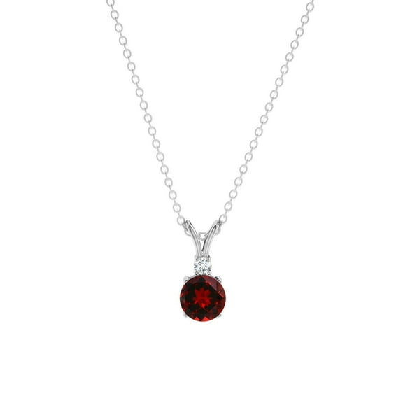 ANGARA 0.6 Ct Natural Round Shape Garnet V-Bale Pendant Necklace with Diamonds For Women In Sterling Silver | January Birthstone Jewelry Gift for Women | Prong Set Garnet Pendant with Chain