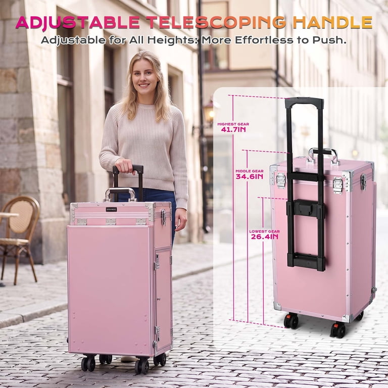 その他 SUITCASE NAIL DESK Byootique Portable Pink Trolley, Makeup Train Case, Nail Desk