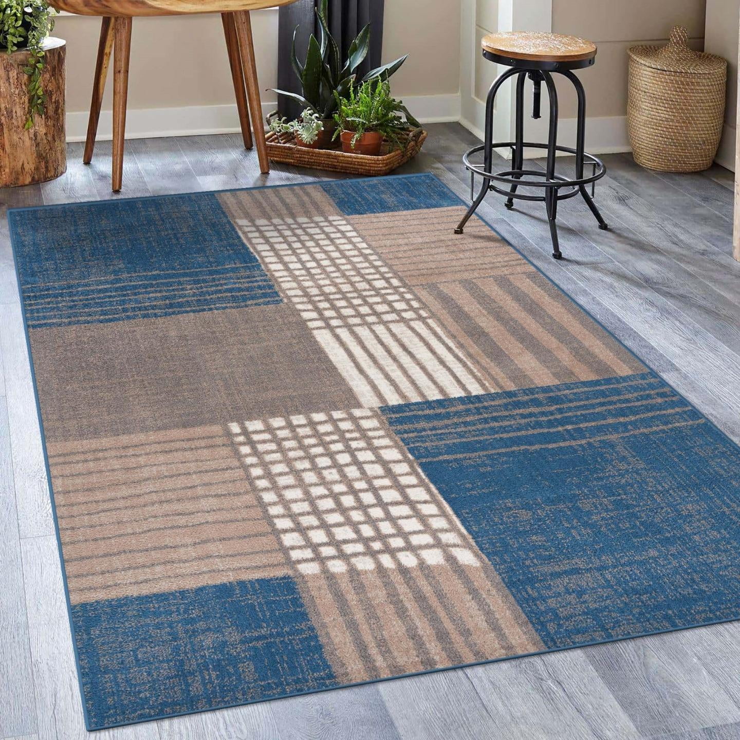 Luxe Weavers Modern Plaid Blue 9x12 Area Rug, StainResistant Carpet