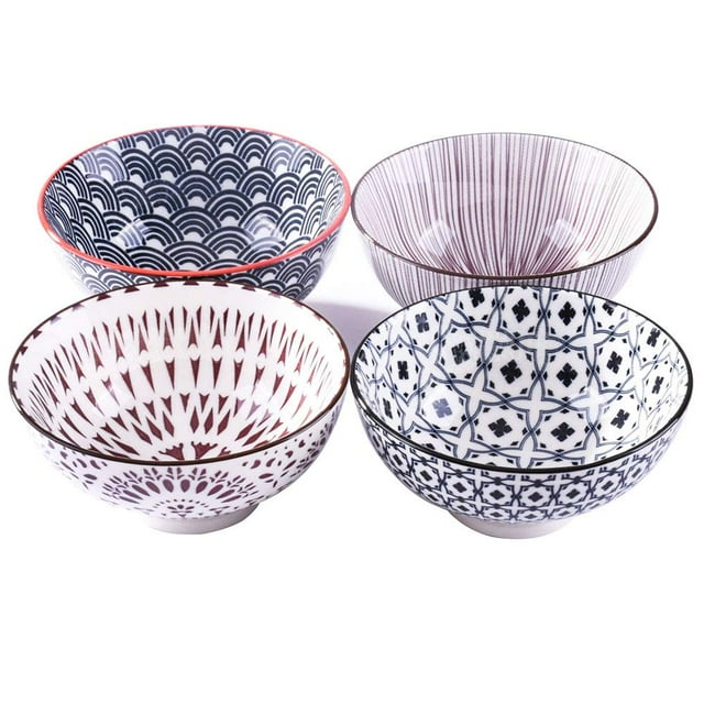 Japanese Rice Bowls Set of 4, 4.5 Inch, Ceramic Rice Bowls Sushi Bowls Sauce Bowls, Glazed Tableware of Various Designs, Suitable for Dessert Snacks, Cereal Soup