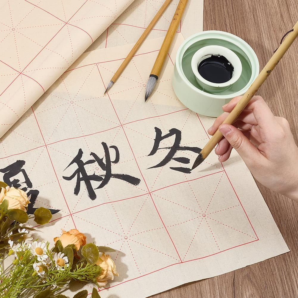 100 Sheets White Chinese Calligraphy Xuan Paper 25.7x13.6 Inch White Rice Paper with Grids DIY for Brush Writing Traditional Chinese Japanese Practice Paper DIY for Calligraphy Lover Beginner