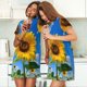 thumbnail image 4 of Balery Blue Sky Sunflower Camisón de manga corta con cuello redondo para mujer, cómodo y elegante., 4 of 6