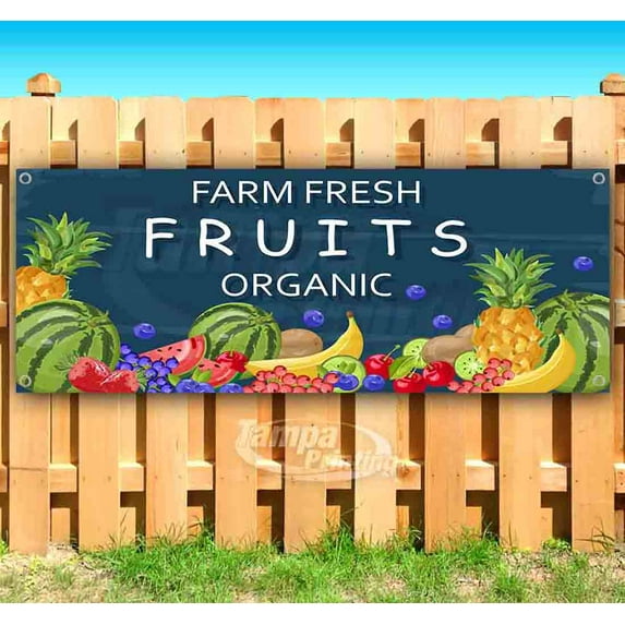 Farm Fresh Fruits Organic 13 oz Vinyl Banner With Metal Grommets