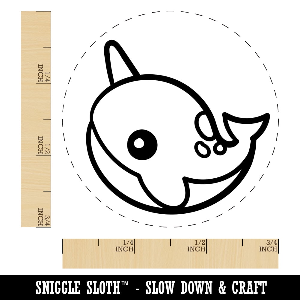 Kawaii Narwhal Self-Inking Rubber Stamp Ink Stamper - Brown Ink - Small 3/4 Inch