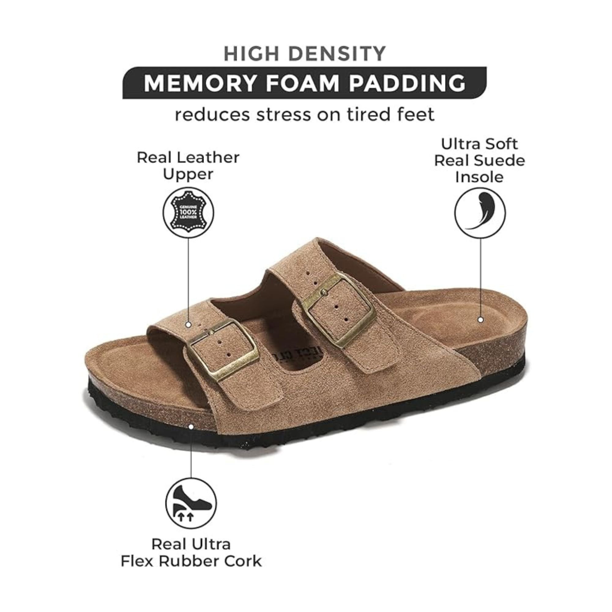 Project Cloud 100% Genuine Leather Cork Footbed Womens Sandals, Slippers for Women (Venita)