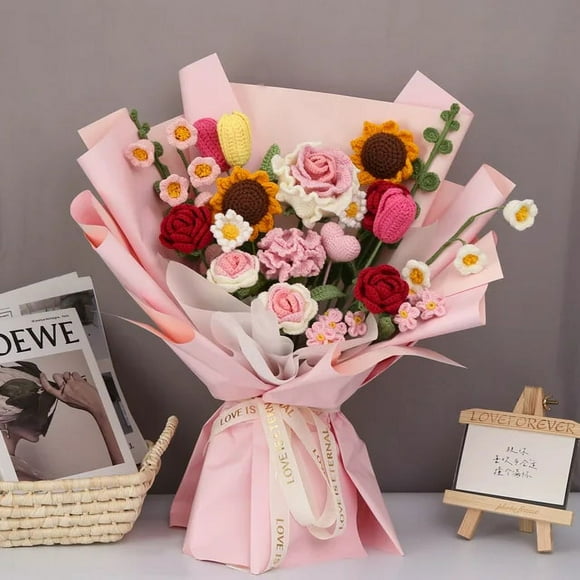 Crochet Fil Fleurs à la Main Bouquet Bricolage Matériel Pack Complet Fleurs Tricotées Fini Lys de la Vallée Rose Tissage