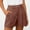 Brown, variant on Zynoxe Linen Shorts for Women Casual Button and Zipper Women's Shorts Comfy Pleated Solid Color Shorts with Pockets S