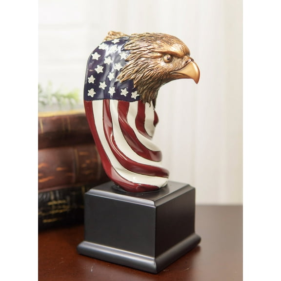 Patriotic Bald Eagle On USA Star Spangled Banner Flag Bust Electroplated Statue