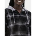 thumbnail image 4 of Time and Tru Women's Hooded Flannel Shirt with Long Sleeves, Sizes XS-XXXL, 4 of 5