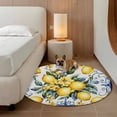 thumbnail image 2 of Round Area Rug 8Ft, Yellow Lemon Non-slip Area Rugs Carpet for Living Room/Bedroom/Bathroom/Kitchen, Middle Century Blue Italian Textured Washable Throw Floor Mat Indoor Outdoor Entrance Doormat, 2 of 9
