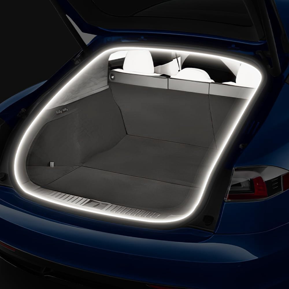 Rear Trunk LED Light Strip for Tesla Model Y Juniper 2021-2025 - Silicone Rear Trunk Accessories with Magnetic Induction Switch, Waterproof Ambient Light (DC 15V, Cool White)