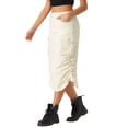 thumbnail image 4 of INSPIRE CHIC Midi Skirt for Women's Flap Pocket Back Slit Drawstring Cargo Skirt S Beige, 4 of 6
