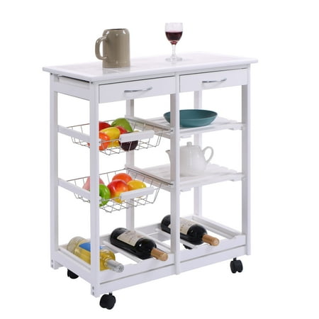 Costway Rolling Wood Kitchen Trolley Cart Dining Storage Drawers Costway Rolling Wood Kitchen Trolley Cart Dining Storage Drawers Stand Durable