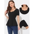 thumbnail image 2 of Top peplum con volantes para mujer Blusa elegante de trabajo de oficina con cuello de corazón y mangas abullonadas Negro XS, 2 of 5