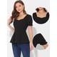 thumbnail image 2 of Top peplum con volantes para mujer Blusa elegante de trabajo de oficina con cuello de corazón y mangas abullonadas Negro M, 2 of 5