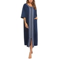 thumbnail image 2 of Housecoat Women's Short Sleeve Zipper Robe Long Nightgown Lougewear with Pockets S-XXL, 2 of 7