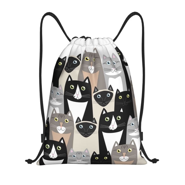 Saiise Colors Cats Pattern Sports Drawstring Backpack - String Swim Gym Bag with Wet Proof Pocket for Women&Men-Small