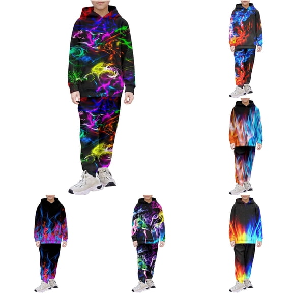 WhouRiu Boys Girls Autumn Casual Outfits Kids Unisex Fashion Graphic Pullover Hoodies And Pants Sets