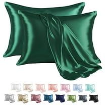 MR&HM Satin Pillow Case, 2 Pack Satin Queen Silky Pillowcase for Hair and Skin, Satin Pillowcase Set of 2, 20x30, Dark Green