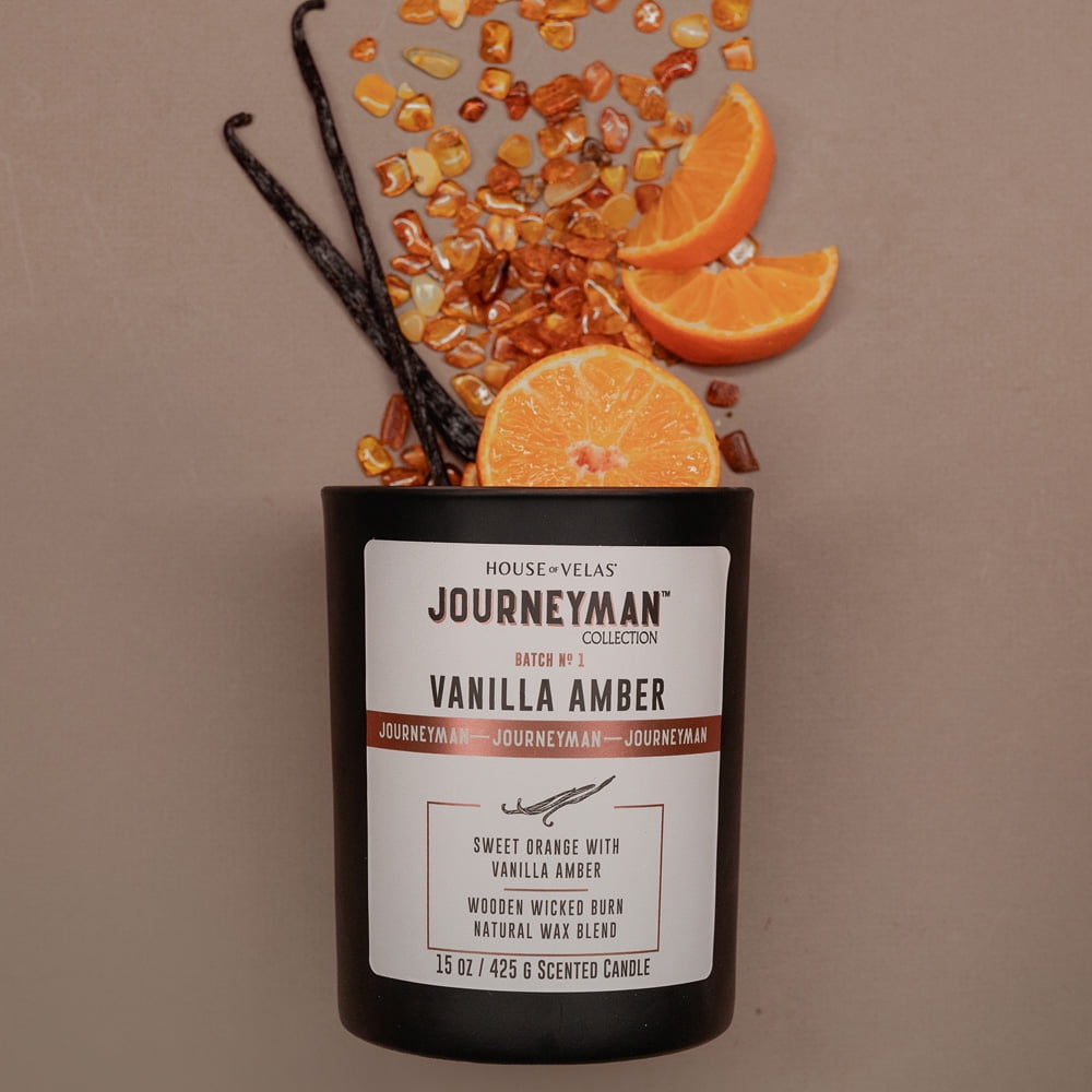House of Velas, Journeyman Collection, Vanilla Amber Scented Candle, 15oz, Wooden Wick