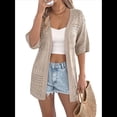 thumbnail image 3 of Cárdigan de Crochet de Verano para Mujer, Corta, Bohemio, Holgado, de Punto Abierto, Color Caqui, Talla XXL, 3 of 10