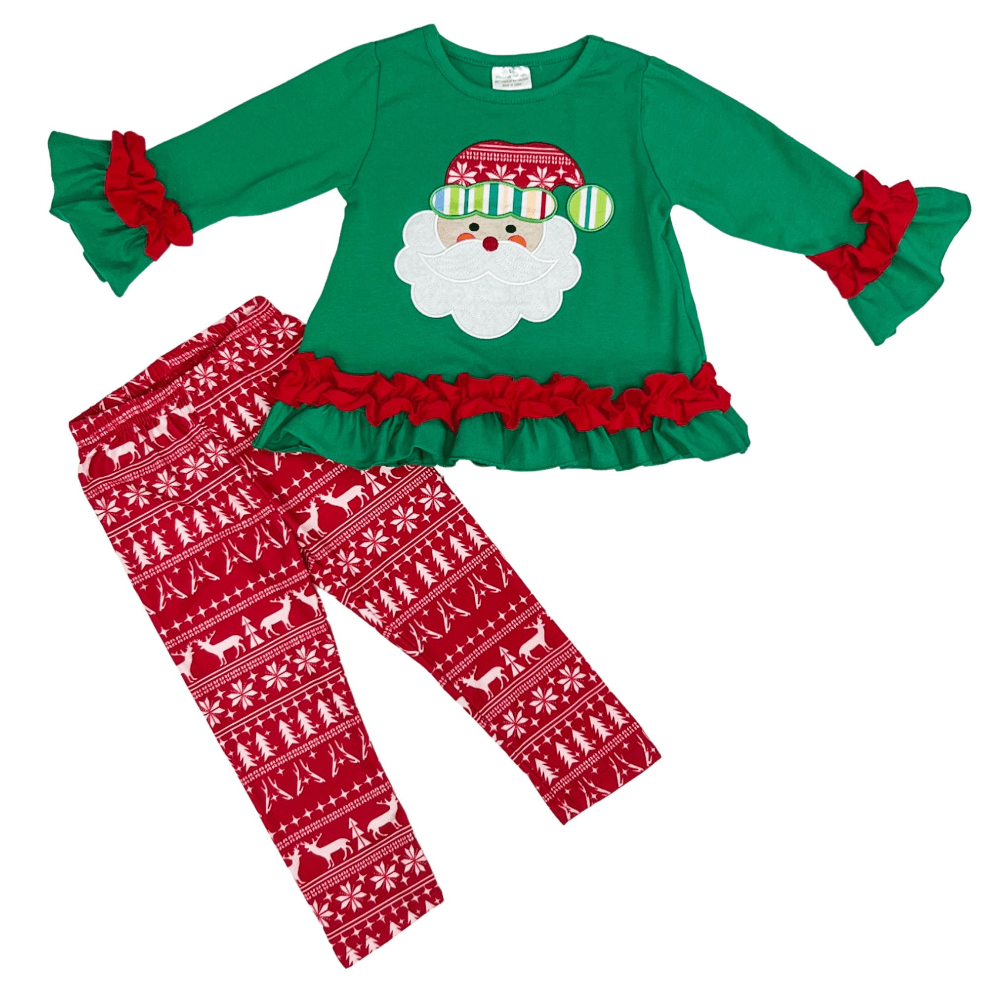 Dash Of Glitter Girls Holiday Long Sleeve Red And Green Santa Two Piece Pant Set Sizes 612m 67 