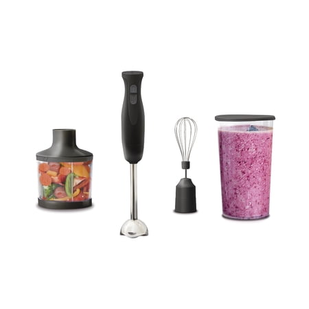 Eternal Kitchen Ideas Immersion Hand Blender with Whisk Attachment, Measuring Cup & Chopper | Heavy Duty, Black
