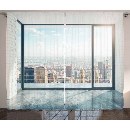 Modern Curtains 2 Panels Set, Empty Loft Cityscape Apartment Buildings Industrial Landscape Image Print, Window Drapes for Living Room Bedroom, 108W X 96L Inches, Pale Grey and White, by Ambesonne