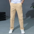 thumbnail image 2 of ZXLBBD Boys Straight Leg Cargo Pants Elastic Waist Slim Fit Comfortable Solid Color Dress Pants for Kids School Fashion Casual Daily Wear,Beige,Size 13 Y-14 Y, 2 of 7