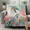 thumbnail image 2 of Coastal Turtle Blanket Soft Cozy Warm Throw Blanket for Couch, Plush Fuzzy Flannel Fleece Blankets for Sofa, Farmhouse Nautical Coral Starfish Seashells Bed Blankets Gifts for Men, 50"x80", 2 of 9
