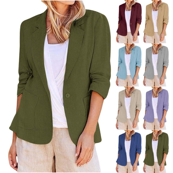 Hueook Sherpa Jacket Women Fashion Women Turn Down Collar 3/4 Sleeve Casual Coat Cardigan Blouse Blue 4X