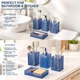 thumbnail image 6 of Findosom Bathroom Accessories Set 4 Piece, Plastic Bathroom Set with Soap Dispenser, Toothbrush Holder, Soap Dish & Tumbler Cup, Grid Pattern Bathroom Decor Set for Countertop Organization-Dark Blue, 6 of 9