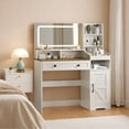 thumbnail image 4 of HOOBRO White Vanity Desk with Mirror and Lights, Farmhouse Vanity Makeup Desk with Charging Station, 41.5" Makeup Vanity Desk with Lighted Mirror, Power Outlet WH55UDSZ01, 4 of 19