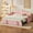 Pink + Velvet + Twin, variant on Upholstered Twin Size Daybed with Adjustable Height Pop Up Trundle Twin Bed and USB & Type-C Charging Port, Day Bed Frame with 2 Side Pockets, No Box-Spring Needed, Blue