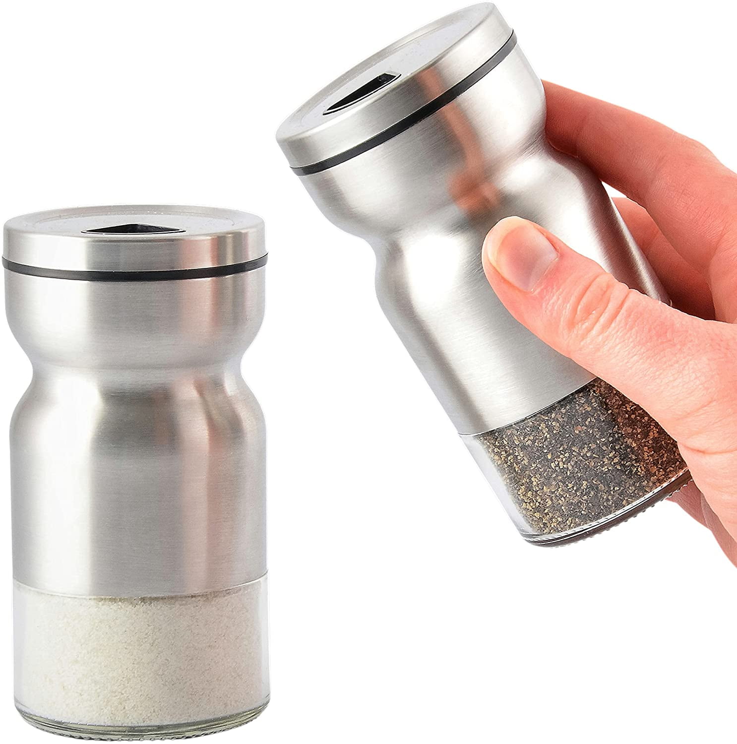 and Seasoning Spices by Hawbys Stainless Steel Salt Shaker with Glass Base Easy Refill and Cleaning with Adjustable Pour Holes Salt and Pepper Shakers Set Kosher Salt Himalayan Salt
