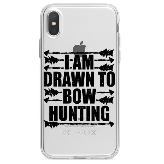 DistinctInk Clear Shockproof Hybrid Case for iPhone X / XS (5.8" Screen) - TPU Bumper Acrylic Back Tempered Glass Screen Protector - I Am Drawn to Bow Hunting