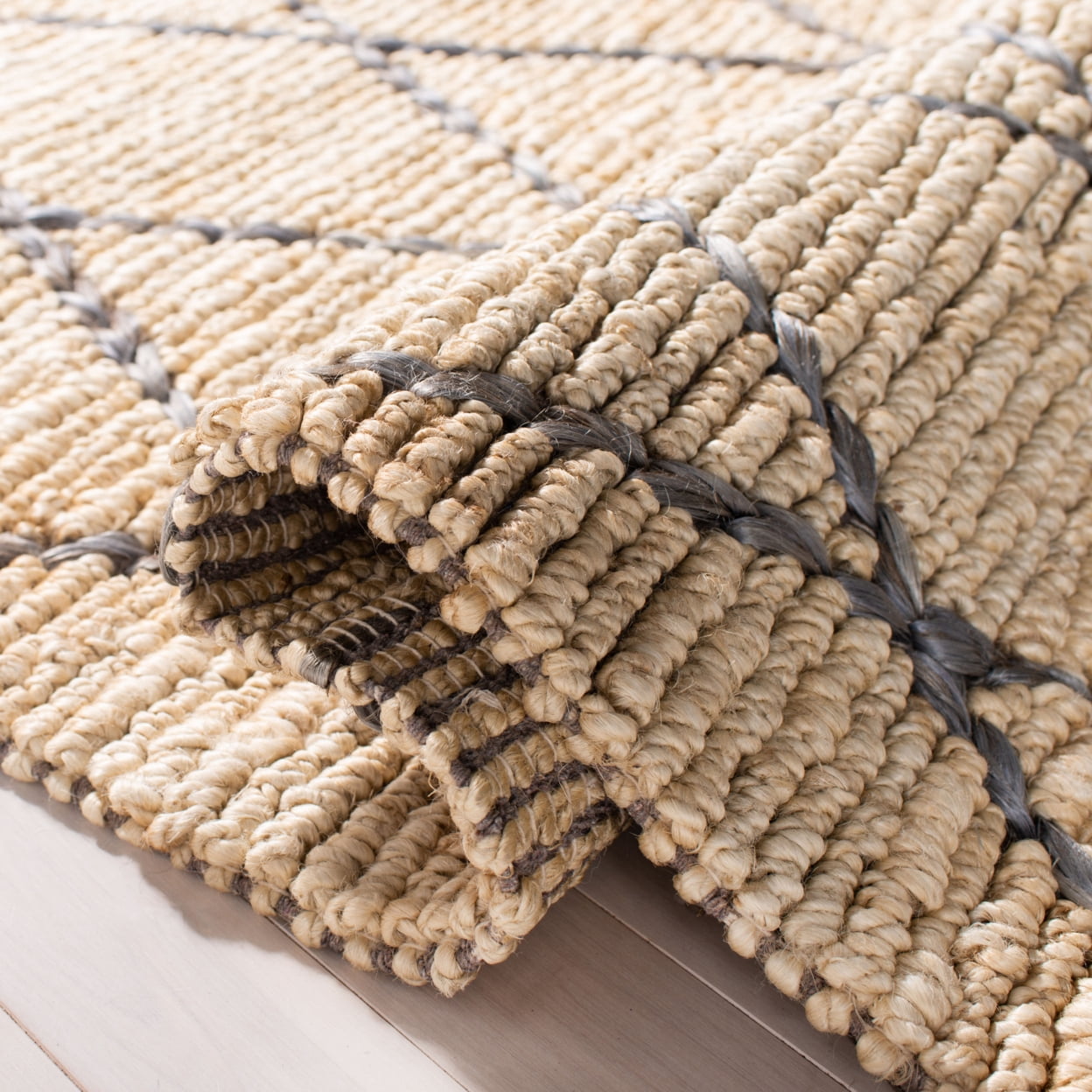 SAFAVIEH Natural Fiber Comhgham Geometric Area Rug, Natural/Grey, 5' x 8'