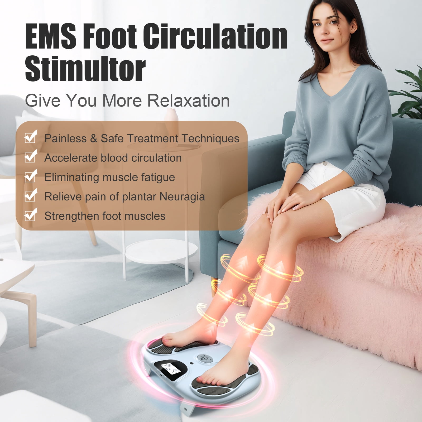 OSITO Rechargeable EMS Foot Massager for Neuropathy, TENS Foot Massager Circulation Stimulator, Foot Massager for Circulation and Pain Relief, 10 Modes 50 Intensities (Gray)