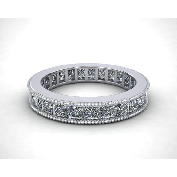 Natural 2.70Ct Princess Cut Diamond Channel Set Milgrain Women's Anniversary Wedding Eternity Band Ring Solid 14k White Gold I SI2