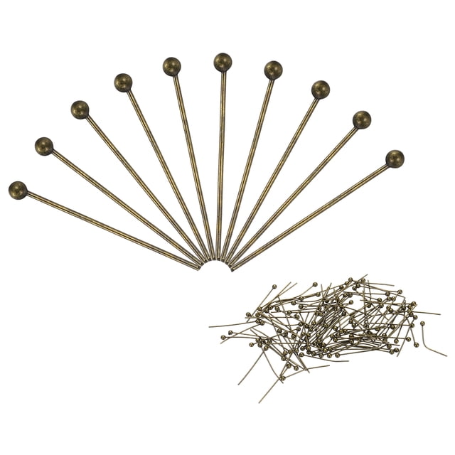 Uxcell 100Pcs Pasadores de Cabeza de Bola de Bronce de 18mm, Pasadores de Cabeza de Alambre de 24 Gauge, Pasadores de Latón para Manualidades de Joyería DIY