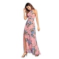 thumbnail image 2 of Mujer Estampado Halter Gasa Sin Espalda Sin Mangas Corbata Maxi Vestido Largo(Rosa/S)-205255.06 Tmvgtek Mujer, 2 of 8