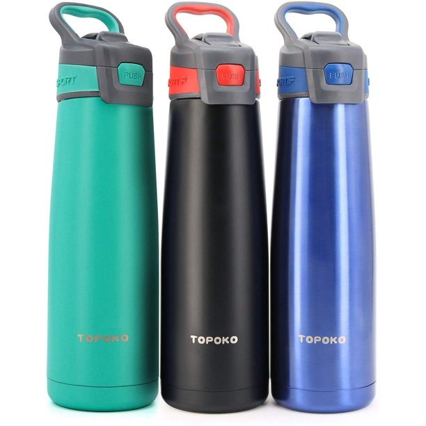 AUTOFLIP Straw Lid Water Bottle. Stainless Steel, Double Wall, Vacuum