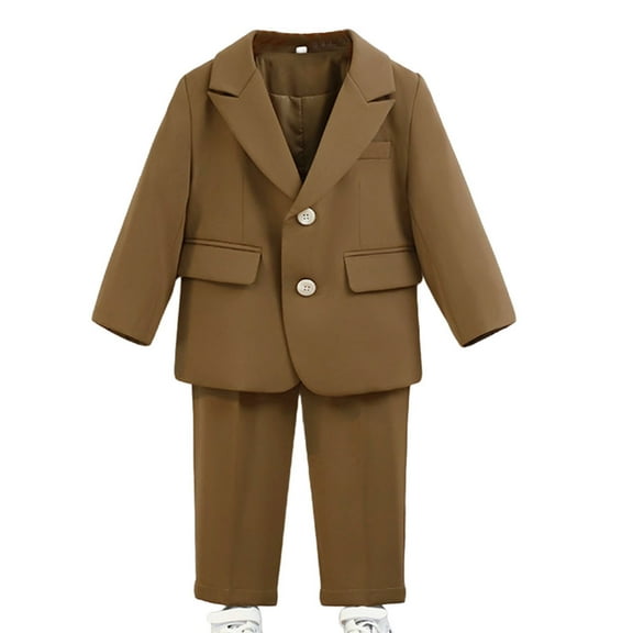 Dress Suit Set, Boys' Suits, Paiwinds Children's Solid Color Long Sleeved Casual Add Trousers and a Necklace Sports Casual Slim Long Sleeved Suit Jacket for Kids, 5-6Years