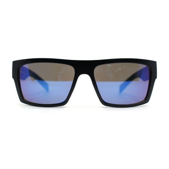 Locs Patriotic USA Flag Print Arm Flat Top Manly Sunglasses Matte Black Color Flag - Blue Mirror