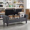 thumbnail image 3 of 55''W Bedroom Storage Bench, Modern Corduroy Upholstered Bench with Rolled Arms for Entryway, Living Room, Dark Gray, 3 of 11