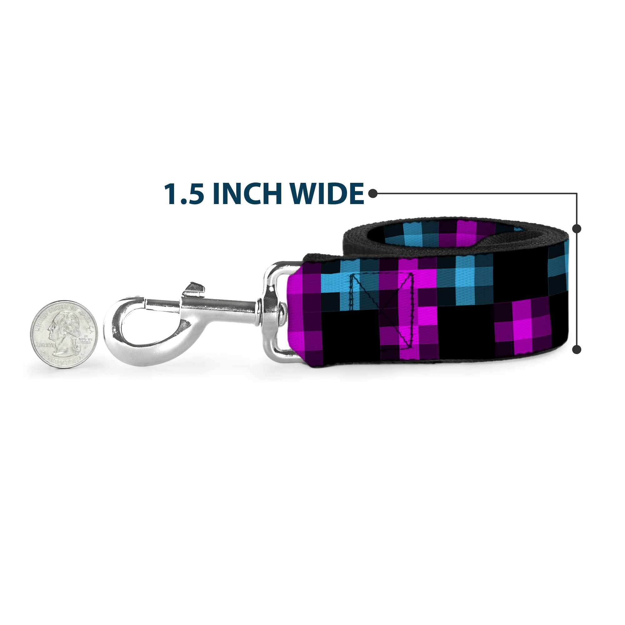 Buckle-Down Pet Leash, Dog Leash, Pixilated Checker Black Fuchsia Turquoise, 6 Feet Long 1.0 Inch Wide