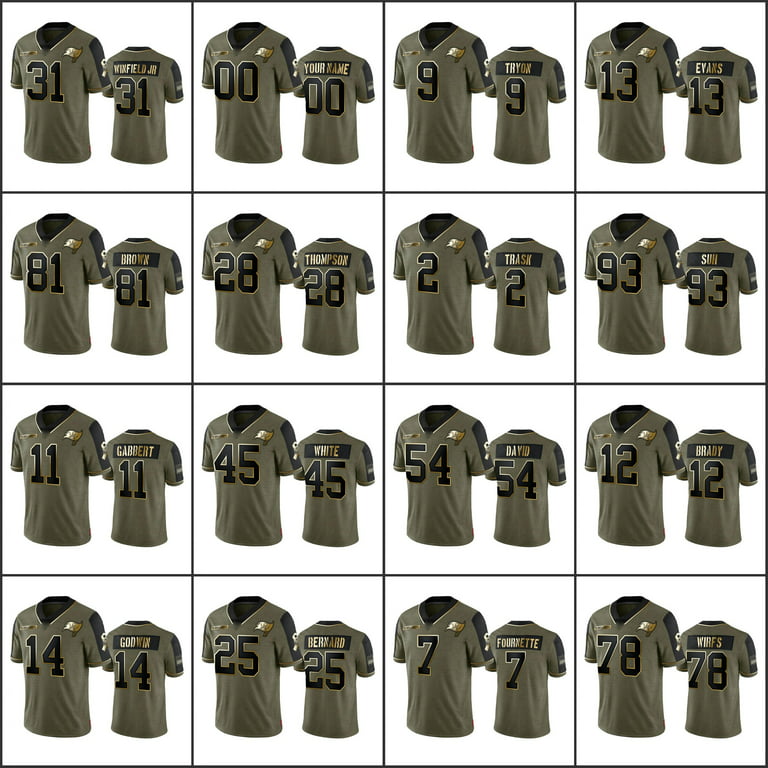 NFL_Jerseys Jersey Tampa''Bay''Buccaneers''#12 Tom Brady 14 Chris Godwin 45  Devin White Custom Women ''NFL''Olive Gold Salute To Service 